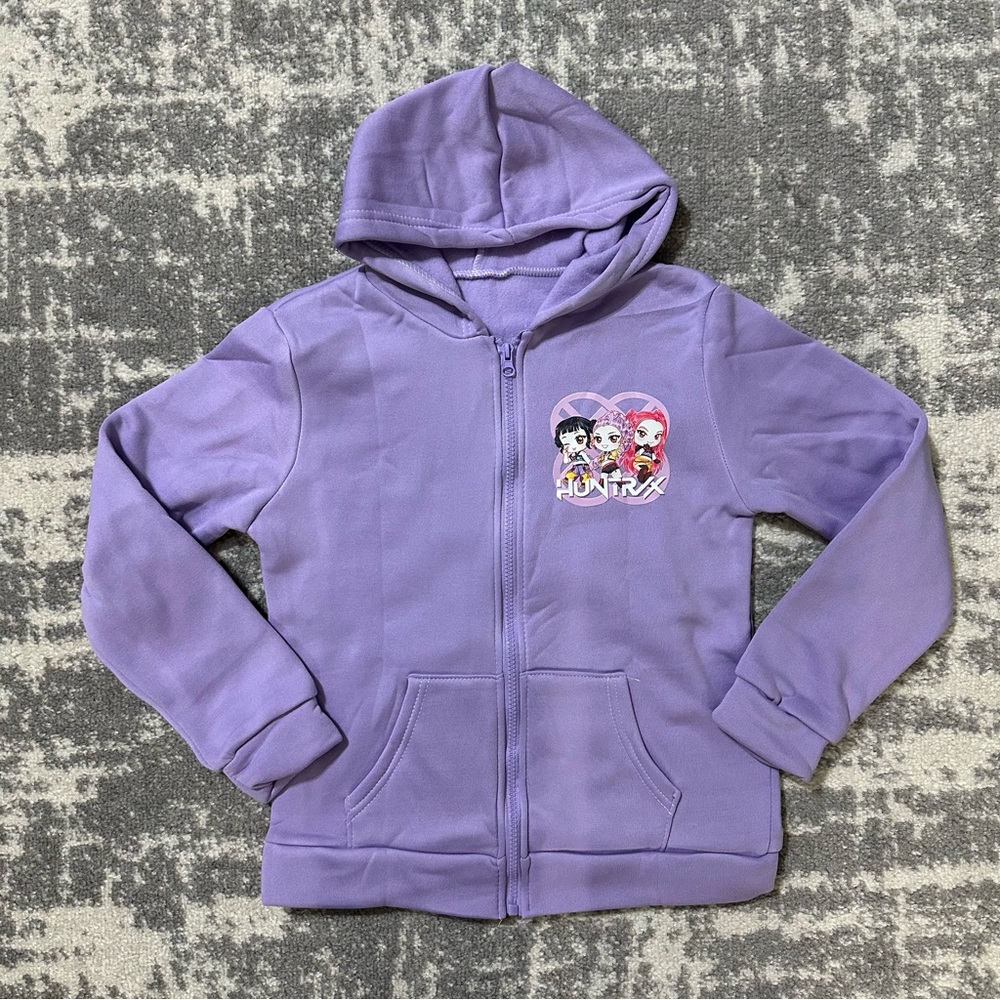 Kpop Demon Hunters Zip Hoodie Kids Sweatshirt Girl Boy Jacket Purple 130 Age 7-8 - Picture 2 of 6